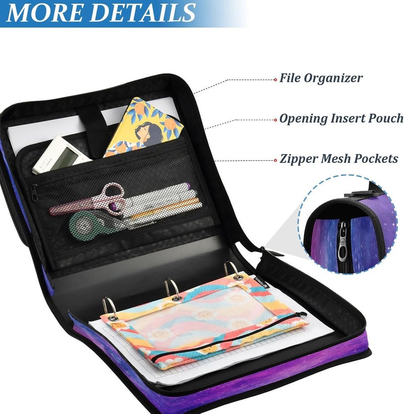 KEEPREAL Galaxy Zipper Binder for School with Shoulder Strap & Extra Pockets - 1.5 Inch 3-Ring Binder Holds 500+ Sheets, Textbooks, Laptop - Image 5